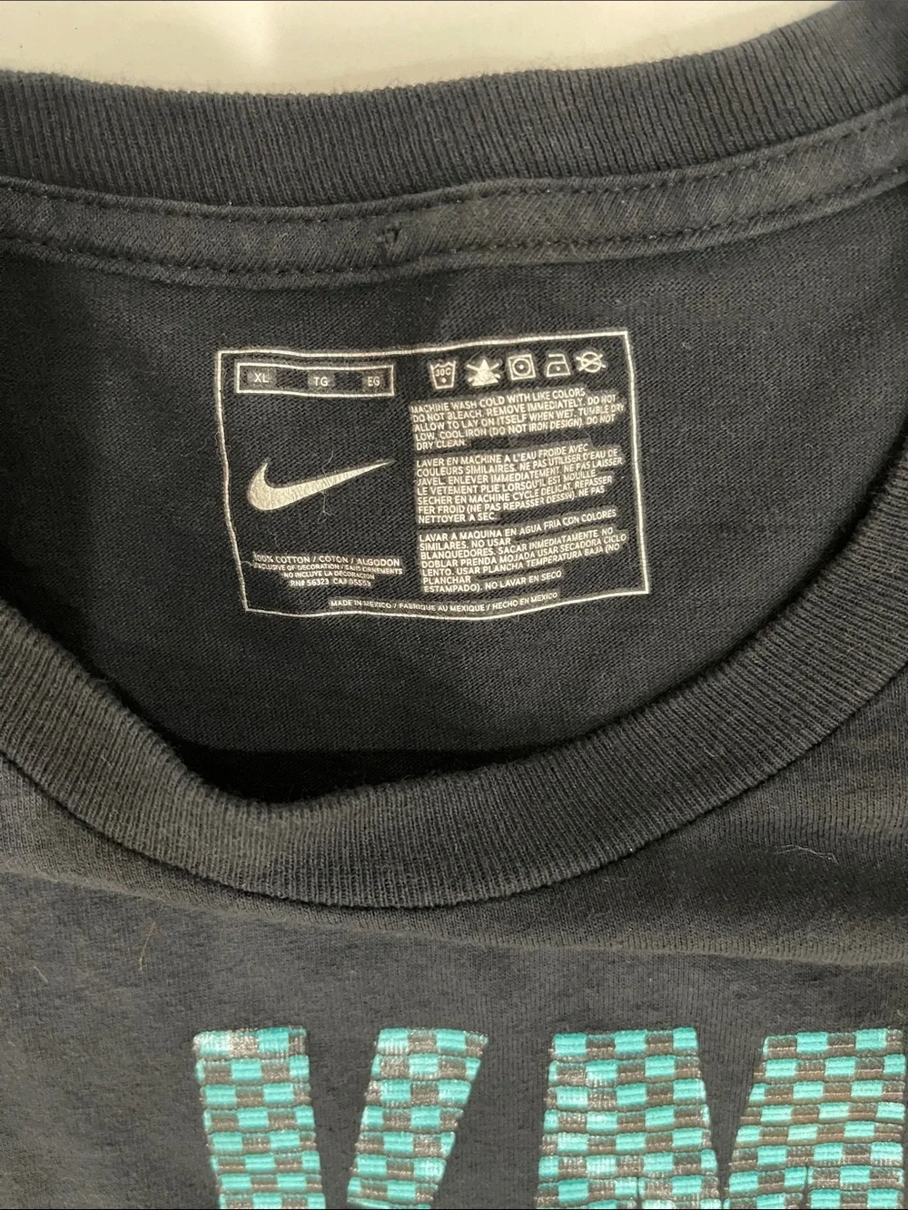 Nike Black Tee with Teal Geometric 